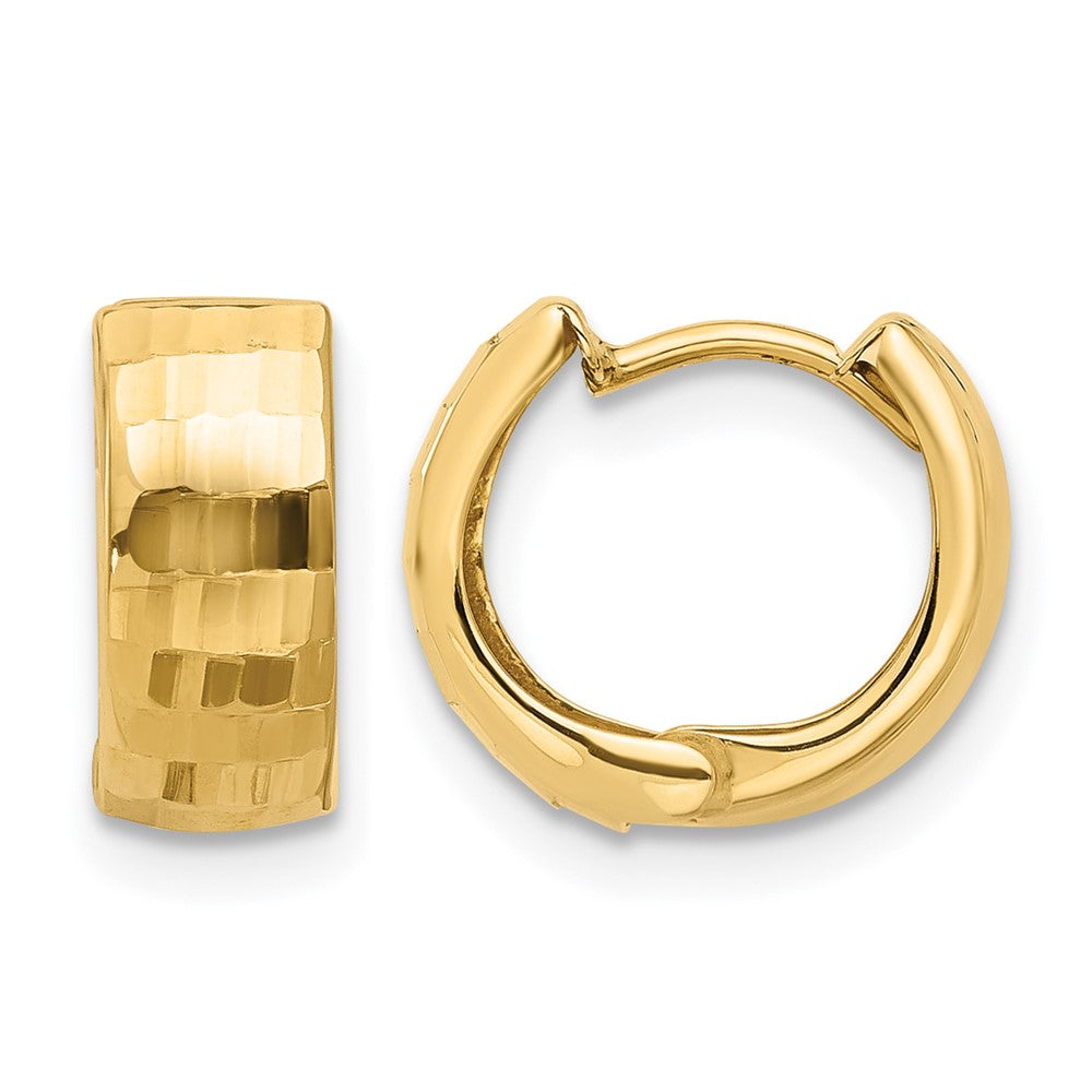 14K Yellow Gold Polished And Diamond Cut Huggie Hoop Earrings