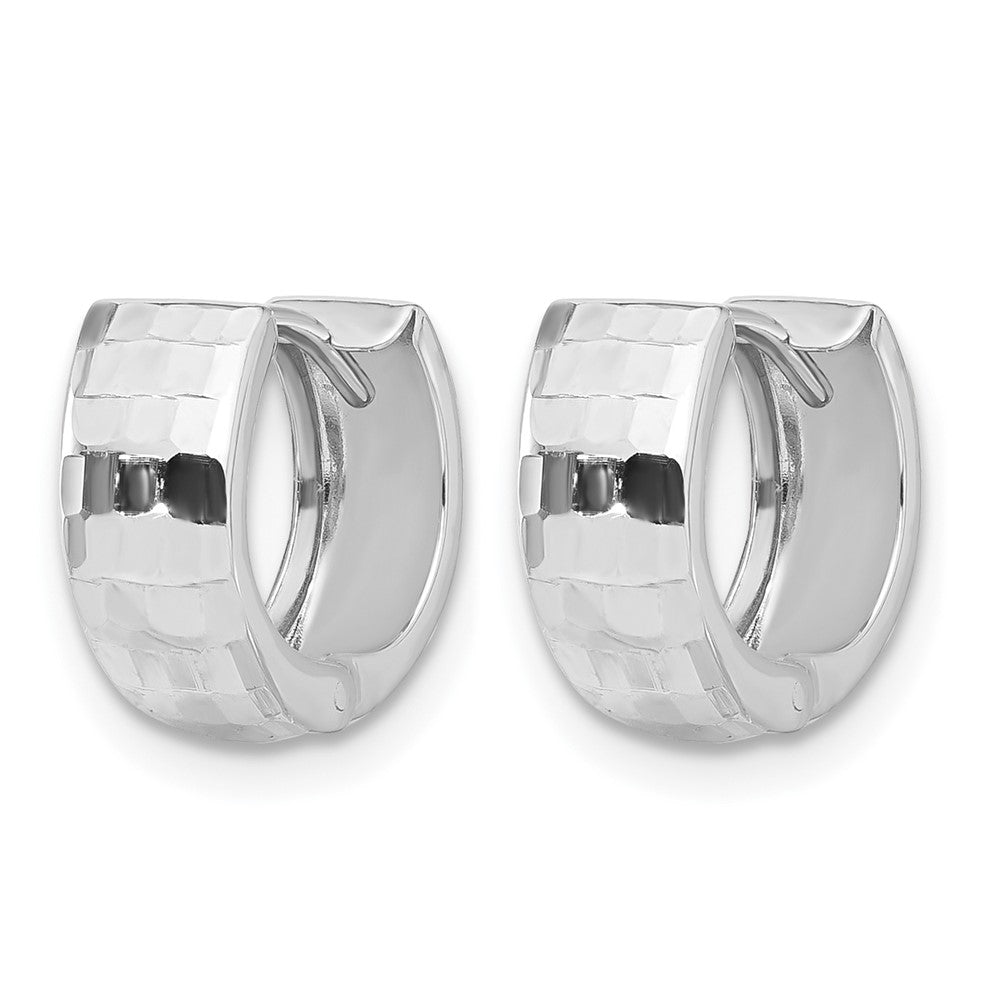14K White Gold Polished And Diamond Cut Huggie Hoop Earrings