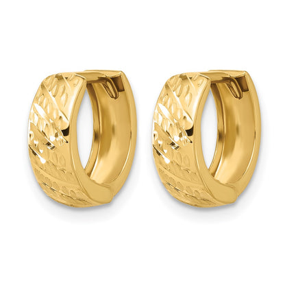 14K Yellow Gold Polished And Diamond Cut Huggie Hoop Earrings