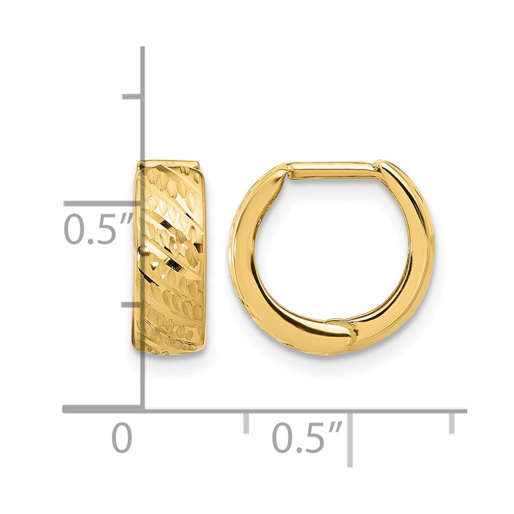 14K Yellow Gold Polished And Diamond Cut Huggie Hoop Earrings