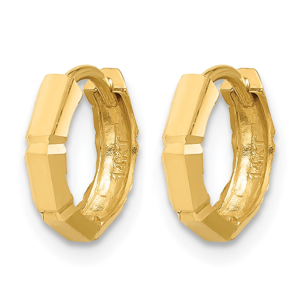 14K Yellow Gold Polished And Diamond Cut Huggie Hoop Earrings