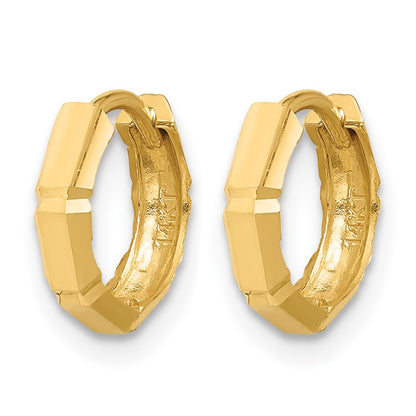 14K Yellow Gold Polished And Diamond Cut Huggie Hoop Earrings
