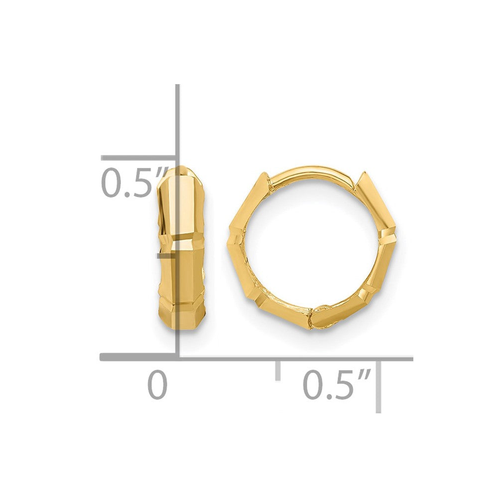 14K Yellow Gold Polished And Diamond Cut Huggie Hoop Earrings