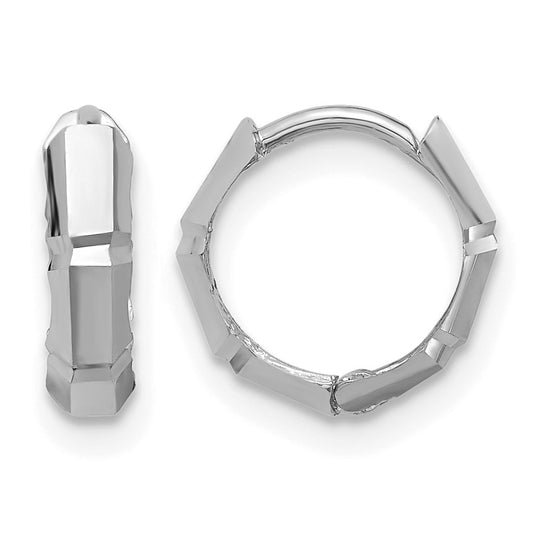 14K White Gold Polished/Diamond Cut Huggie Hoop Earrings