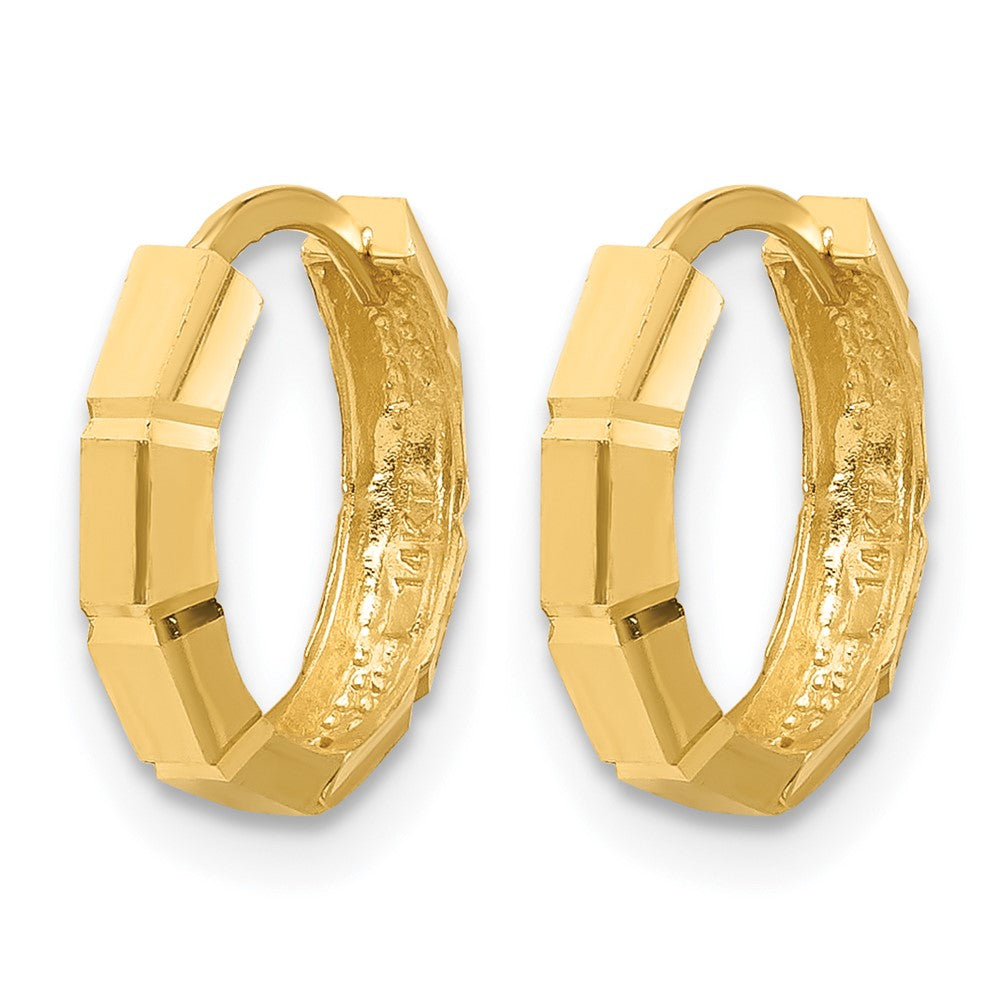 14K Yellow Gold Polished And Diamond Cut Huggie Hoop Earrings