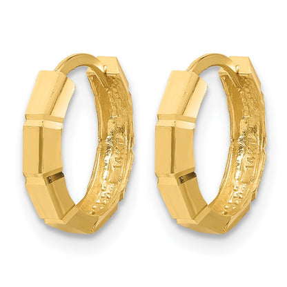 14K Yellow Gold Polished And Diamond Cut Huggie Hoop Earrings