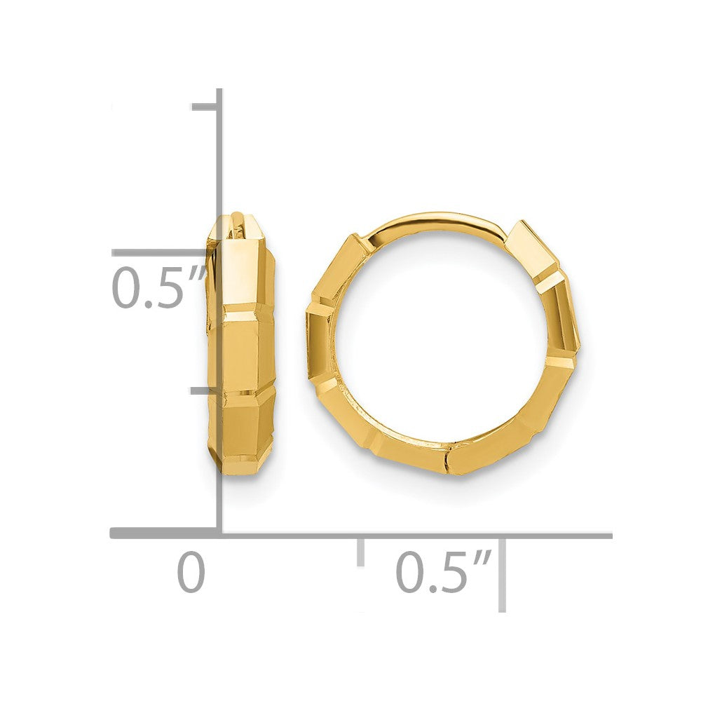 14K Yellow Gold Polished And Diamond Cut Huggie Hoop Earrings