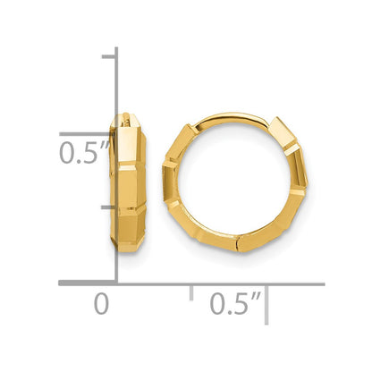 14K Yellow Gold Polished And Diamond Cut Huggie Hoop Earrings