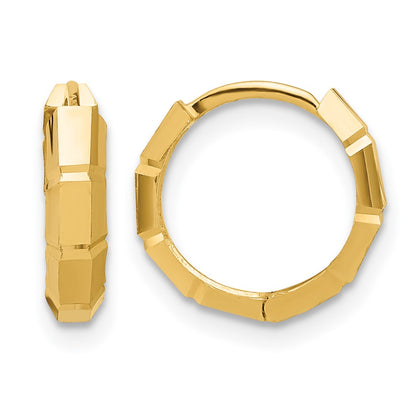 14K Yellow Gold Polished And Diamond Cut Huggie Hoop Earrings