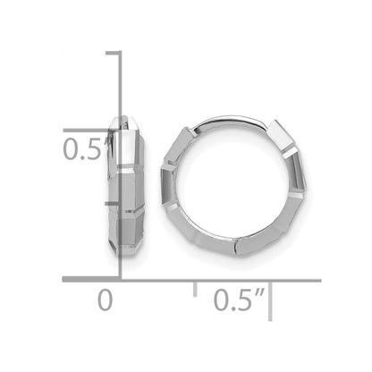 14K White Gold Polished/Diamond Cut Huggie Hoop Earrings