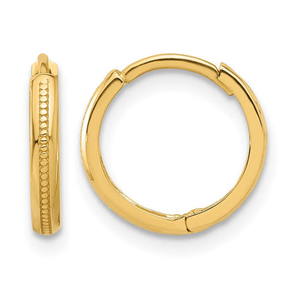 14K Yellow Gold Polished And Textured Huggie Hoop Earrings