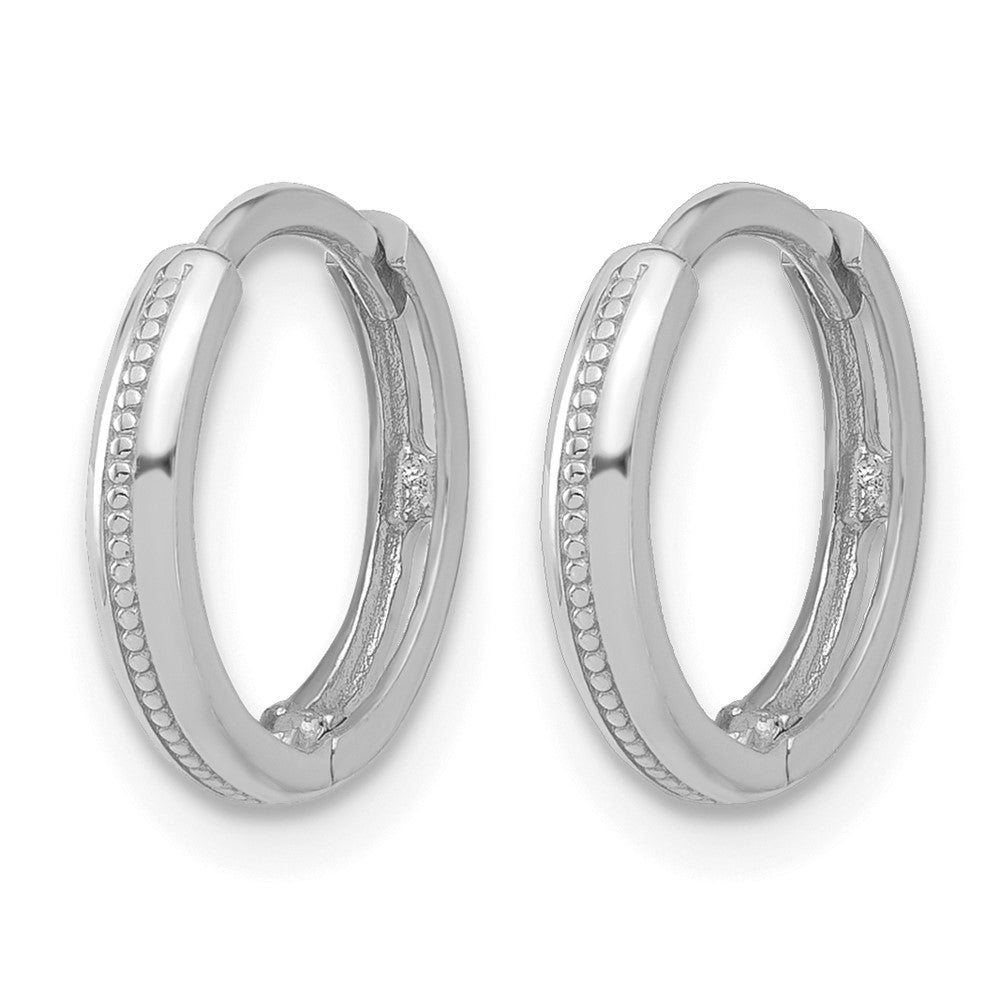 14K White Gold Polished And Textured Huggie Hoop Earrings