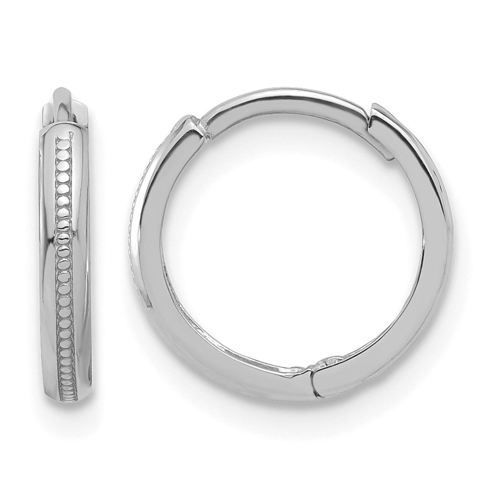 14K White Gold Polished And Textured Huggie Hoop Earrings