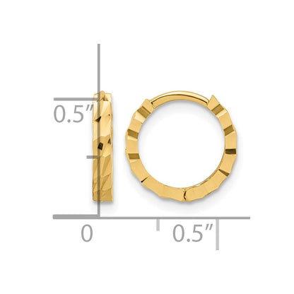 14K Yellow Gold Polished And Diamond Cut Huggie Hoop Earrings