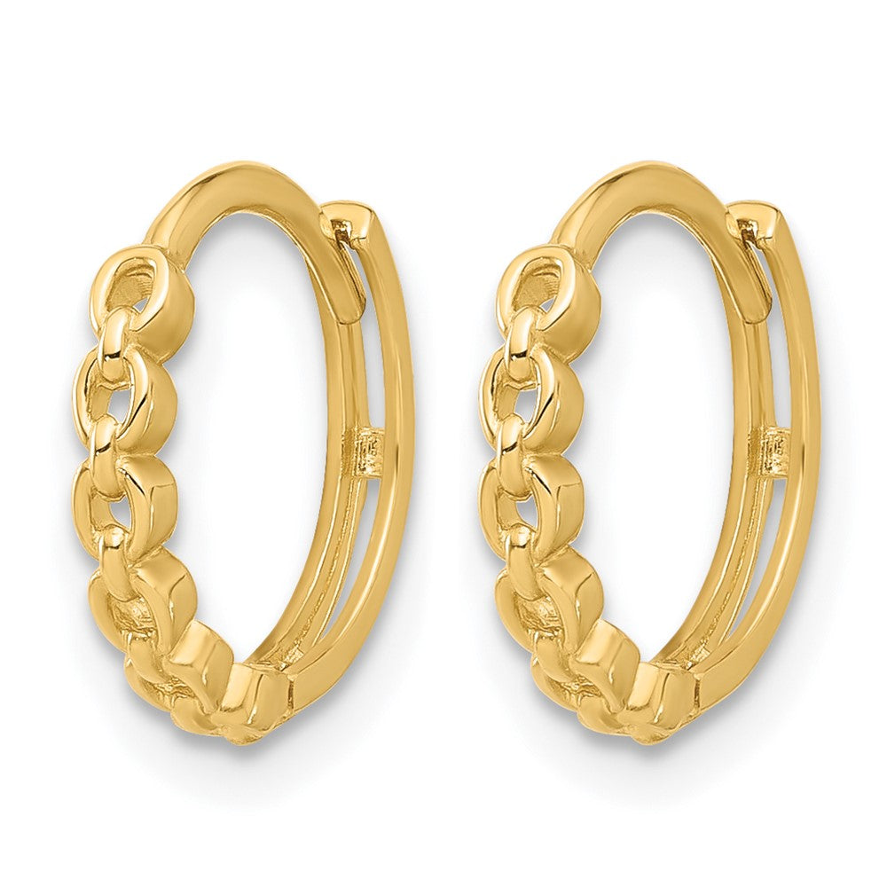 14K Yellow Gold Polished Round Link Pattern Huggie Hoop Earrings