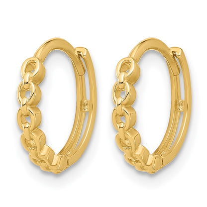 14K Yellow Gold Polished Round Link Pattern Huggie Hoop Earrings