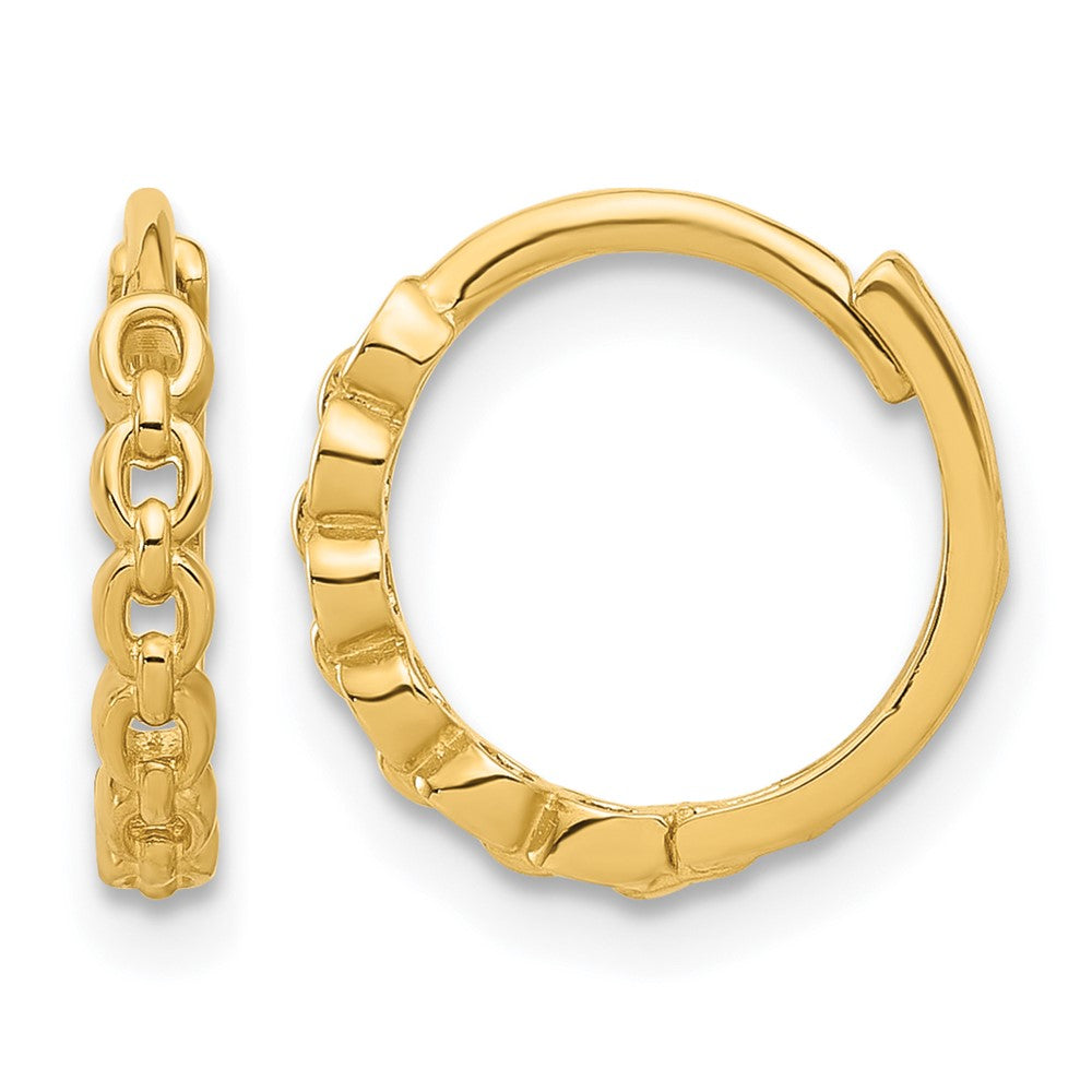 14K Yellow Gold Polished Round Link Pattern Huggie Hoop Earrings
