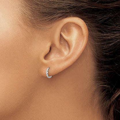 14K White Gold Polished Twisted Huggie Hoop Earrings