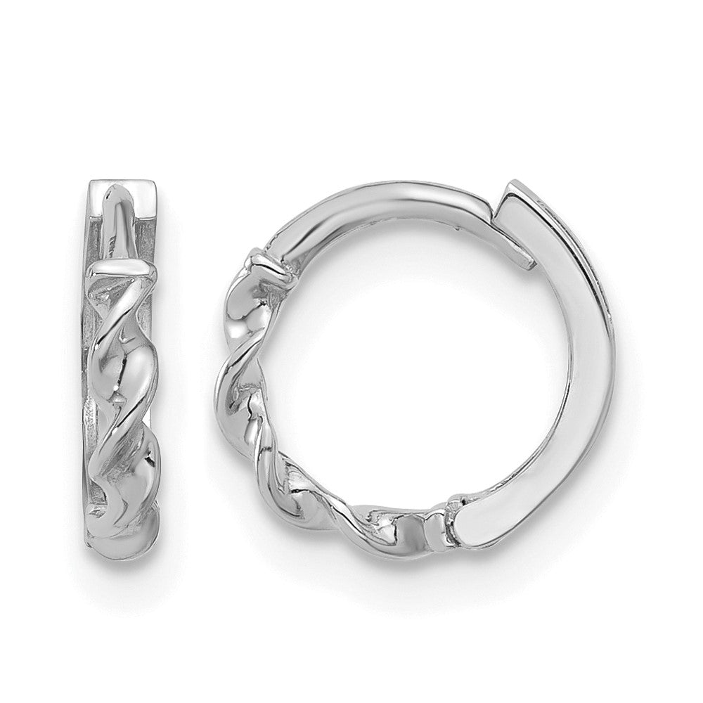 14K White Gold Polished Twisted Huggie Hoop Earrings