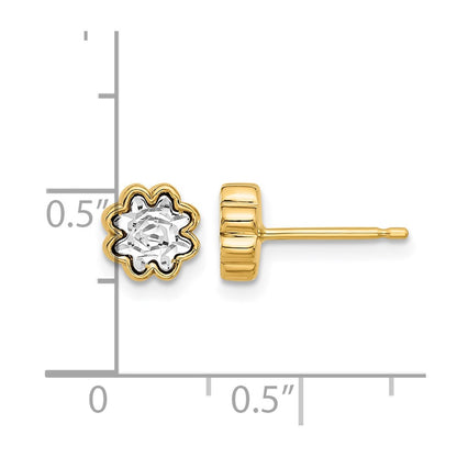14K Two Tone Polished And Diamond Cut Flower Post Earrings