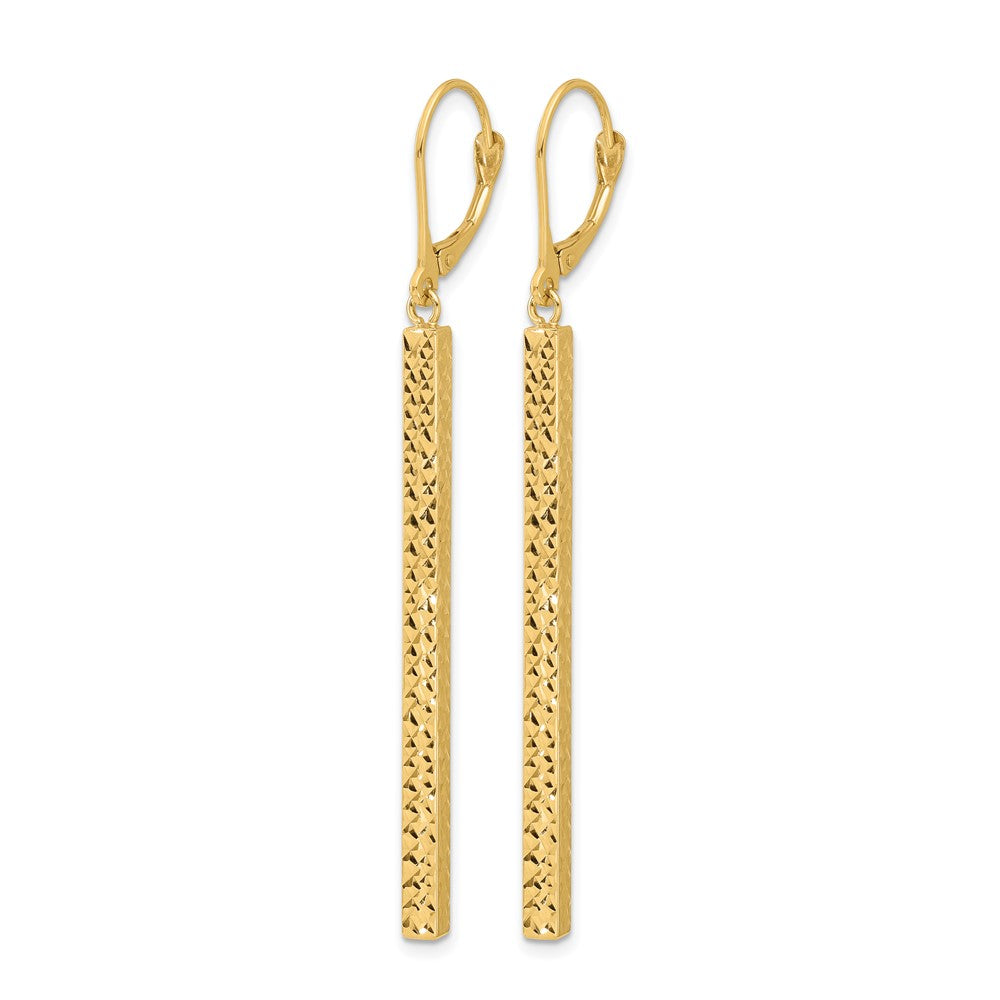 14K Yellow Gold Polished And Diamond Cut Bar Dangle Leverback Earrings
