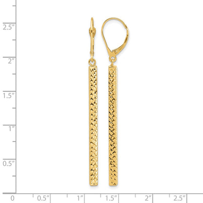 14K Yellow Gold Polished And Diamond Cut Bar Dangle Leverback Earrings