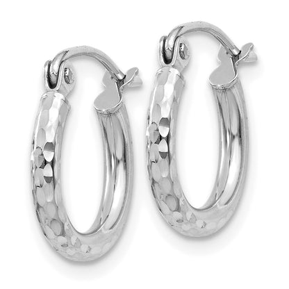 14K White Gold Diamond Cut 2mm Round Tube Hoop Earrings