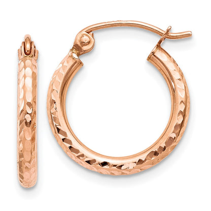 14K Rose Gold Lightweight Diamond Cut Hoop Earrings