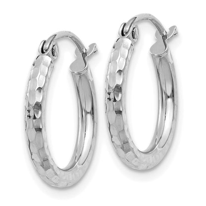 14K White Gold Diamond Cut 2mm Round Tube Hoop Earrings