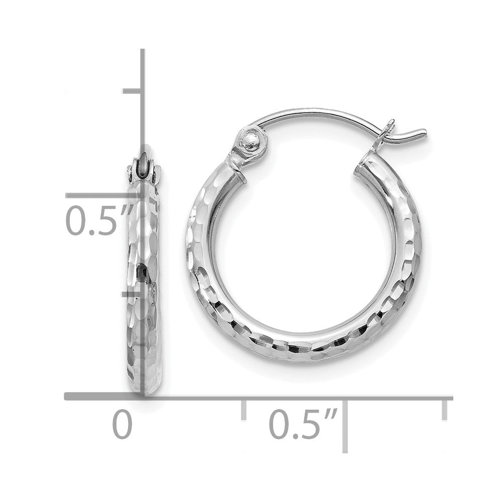 14K White Gold Diamond Cut 2mm Round Tube Hoop Earrings