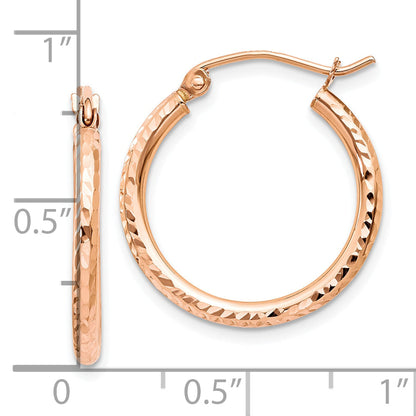 14K Rose Gold Diamond Cut Polished Hoop Earrings
