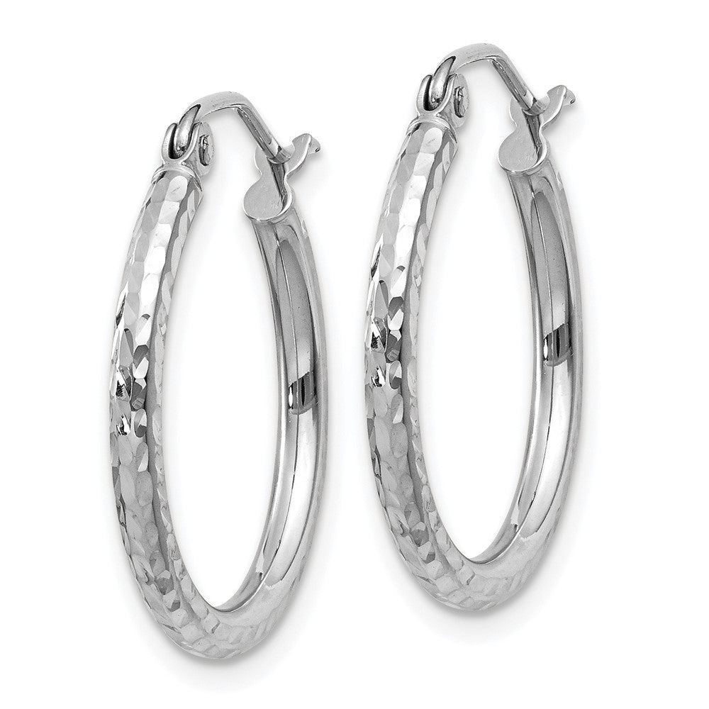 14K White Gold Diamond Cut 2mm Round Tube Hoop Earrings