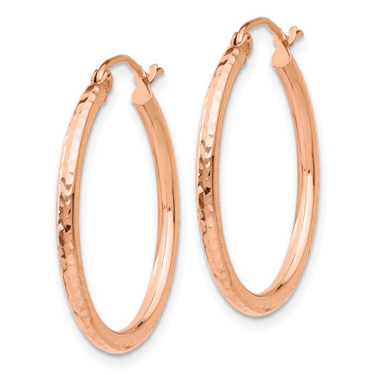 14K Rose Gold Diamond Cut Polished Hoop Earrings