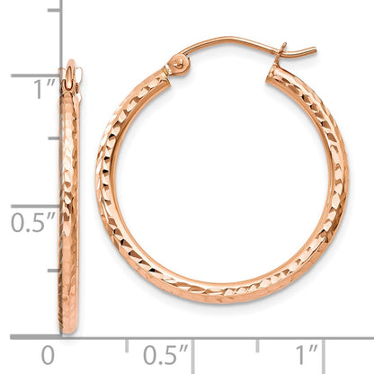 14K Rose Gold Diamond Cut Polished Hoop Earrings