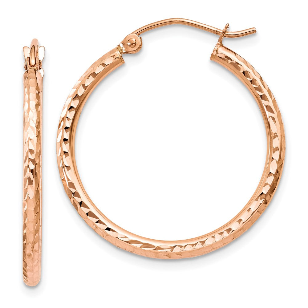 14K Rose Gold Diamond Cut Polished Hoop Earrings