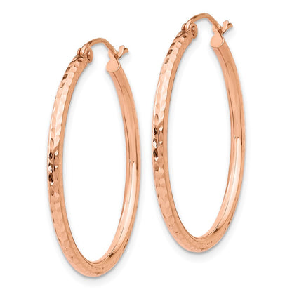 14K Rose Gold Diamond Cut Polished Hoop Earrings
