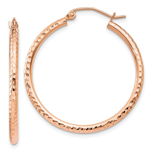 14K Rose Gold Diamond Cut Polished Hoop Earrings