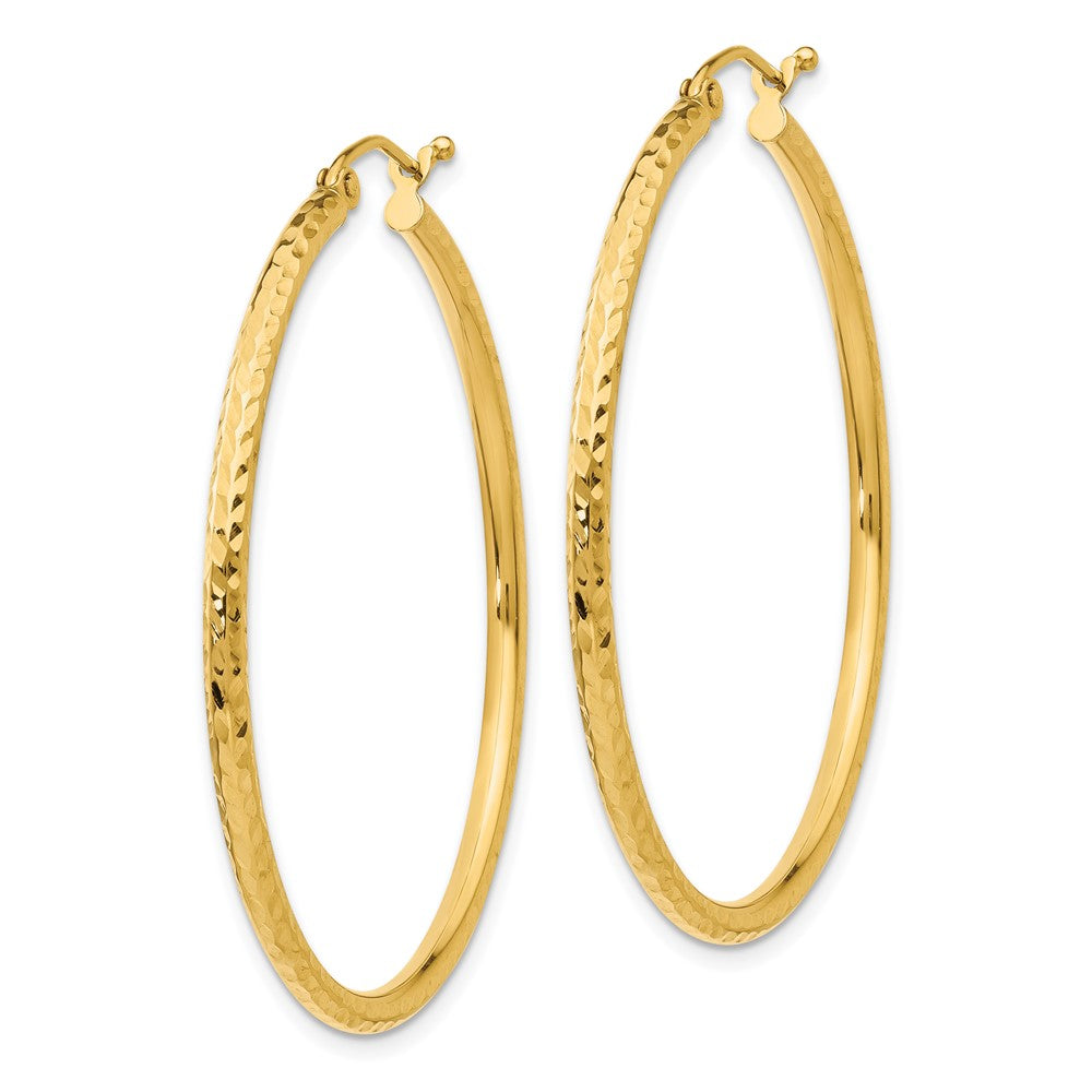 14K Yellow Gold Diamond Cut 2mm Round Tube Hoop Earrings