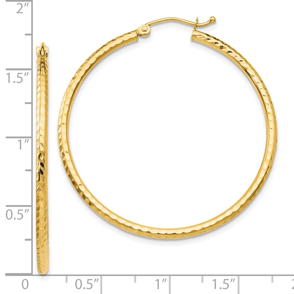 14K Yellow Gold Diamond Cut 2mm Round Tube Hoop Earrings