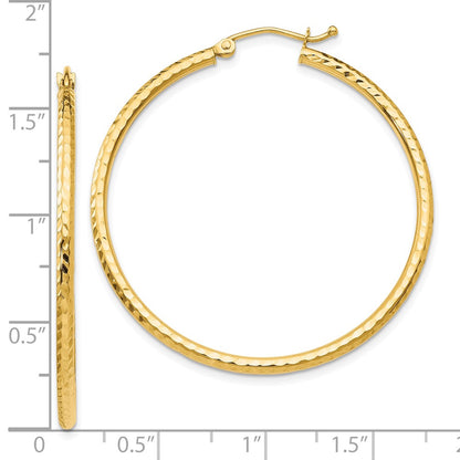 14K Yellow Gold Diamond Cut 2mm Round Tube Hoop Earrings