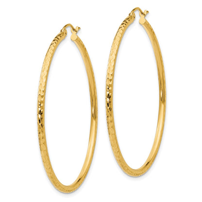 14K Yellow Gold Diamond Cut 2mm Round Tube Hoop Earrings
