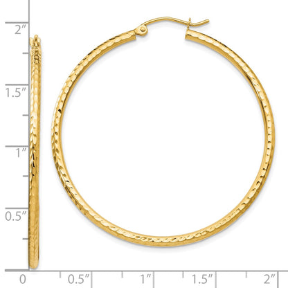 14K Yellow Gold Diamond Cut 2mm Round Tube Hoop Earrings