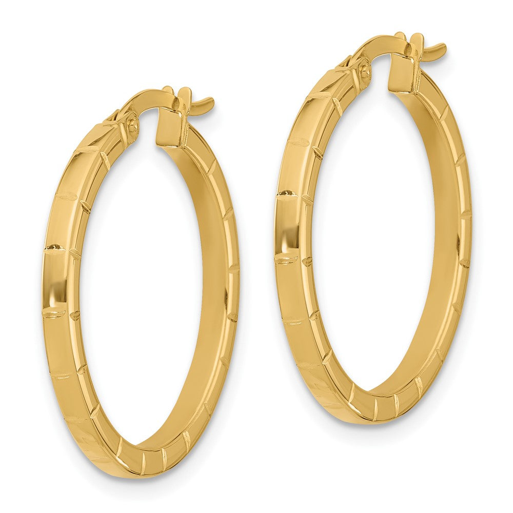 14K Yellow Gold Polished And Grooved Round Hoop Earrings