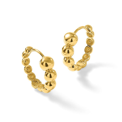 14K Yellow Gold Polished Beaded Hoop Earrings