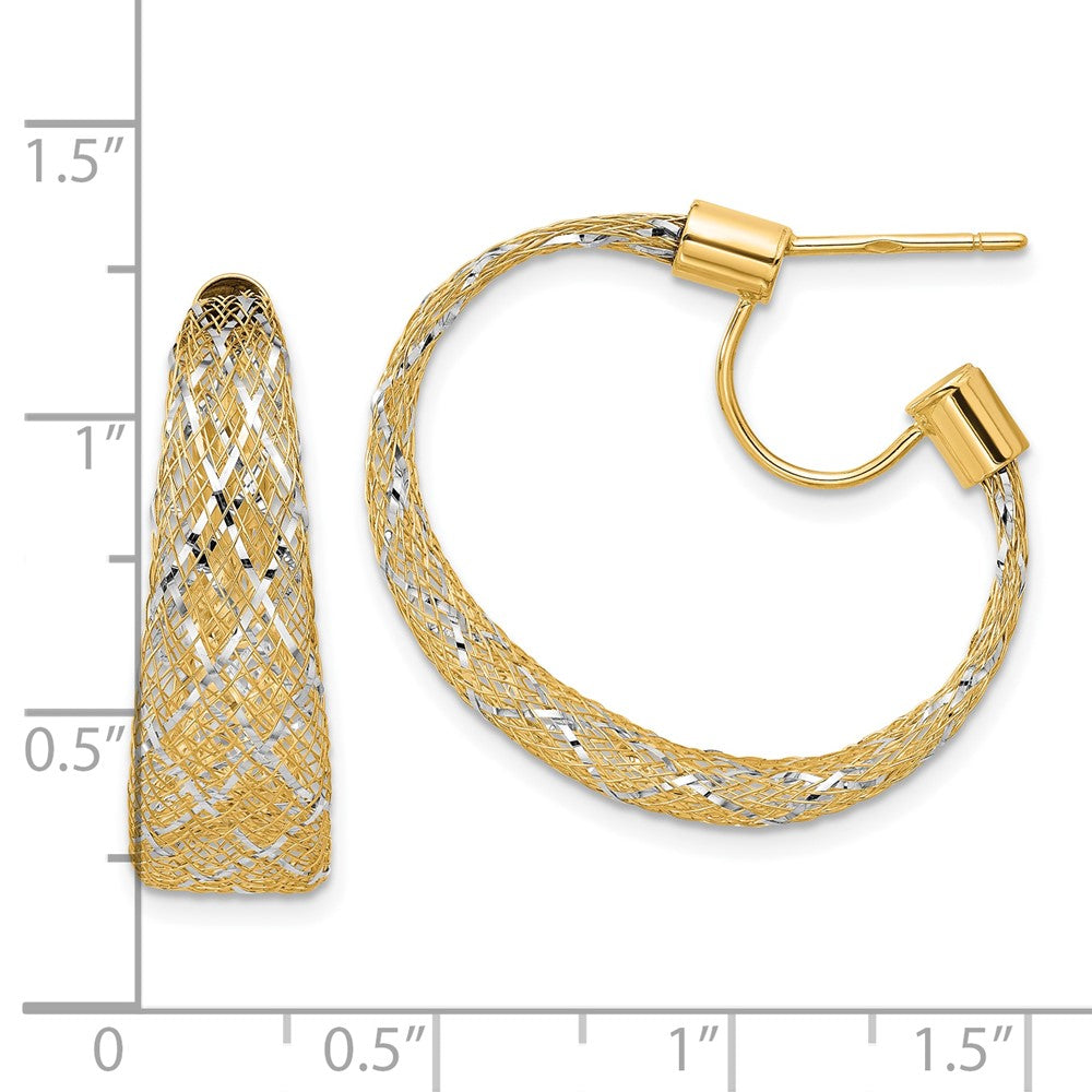 14K Yellow & Rhodium Braided Mesh Stretch Post Hoop Earrings