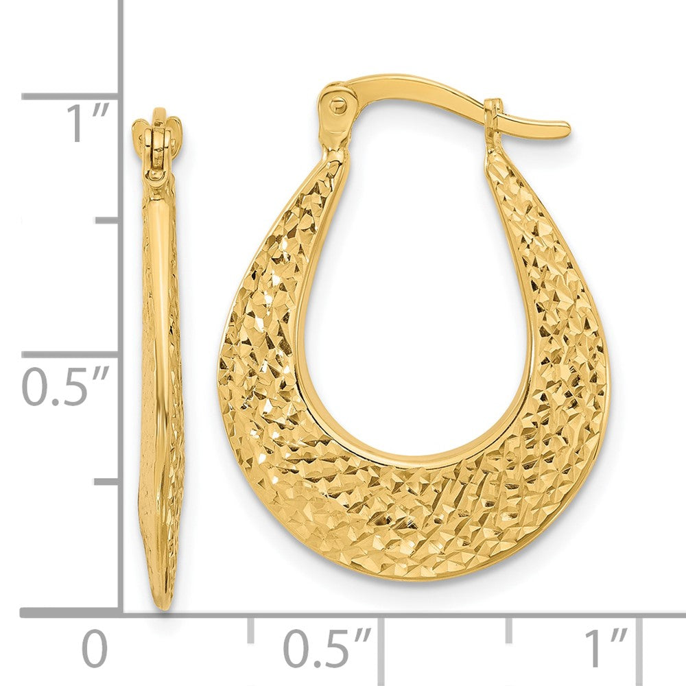 14K Yellow Gold Polished And Diamond Cut Hoop Earrings