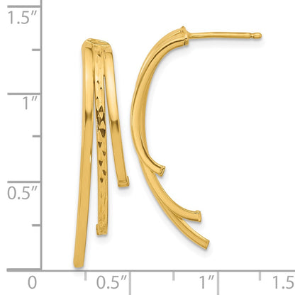 14K Yellow Gold Polished And D/C 3 Row Drop Post Earrings