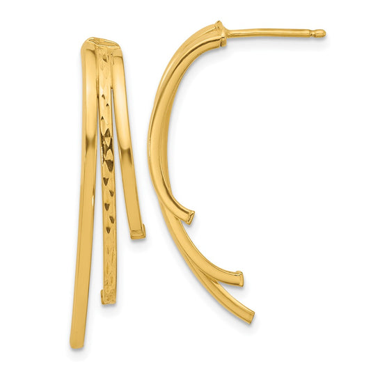14K Yellow Gold Polished And D/C 3 Row Drop Post Earrings