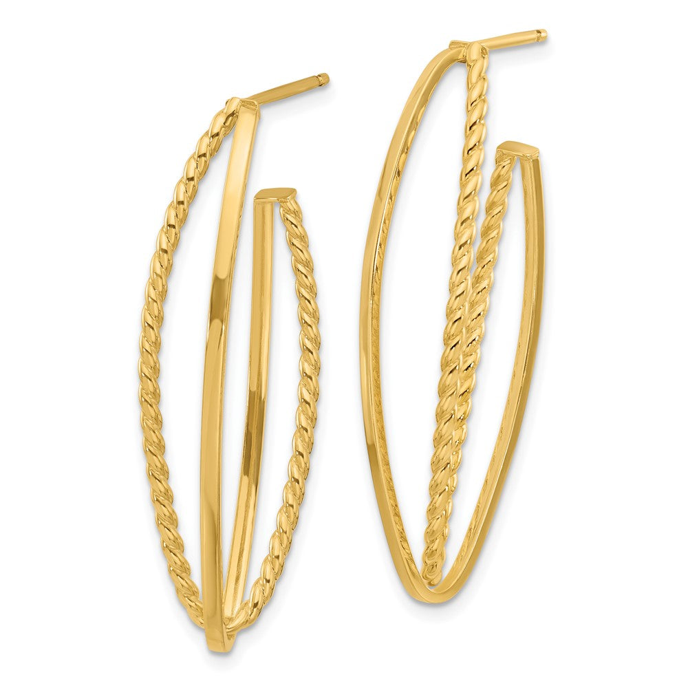 14K Yellow Gold Polished And Textured Fancy Drop Post Earrings