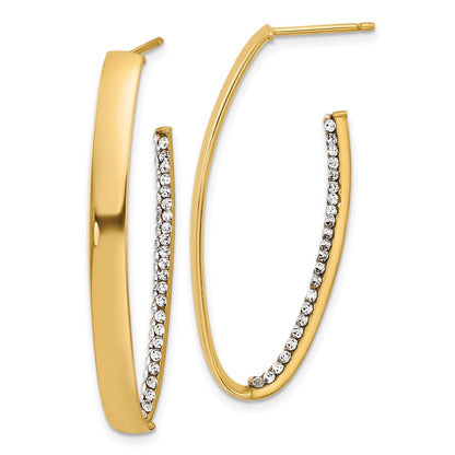 14K Yellow Gold Polished With Crystals J Hoop Drop Post Earrings